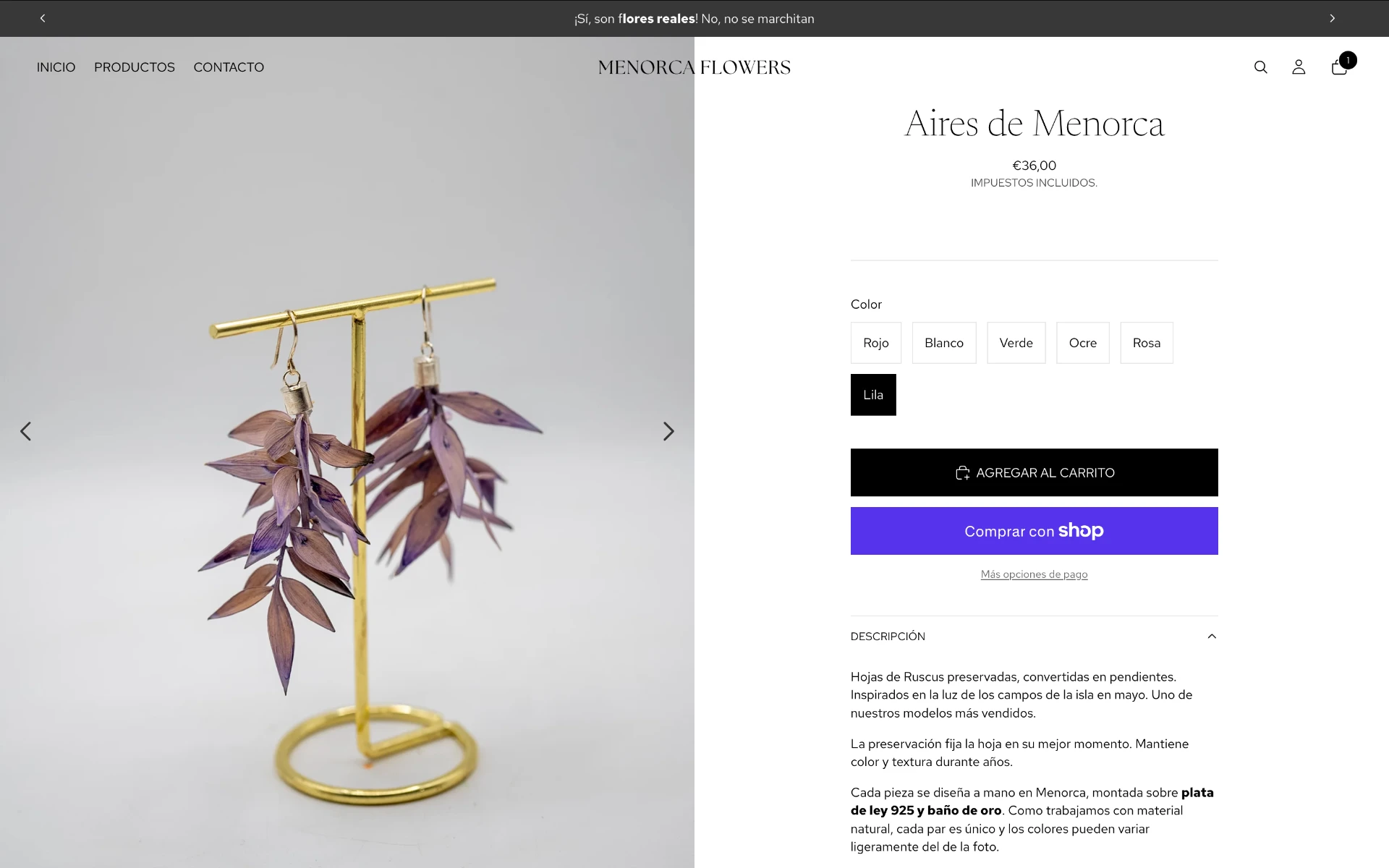 Ejemplo de ficha de producto: Aires de Menorca.